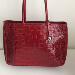 Furla Leather Crocodile Embossed Print Large Tote
